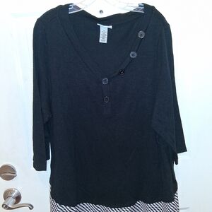 Catherines Black Button-Accent Women's Top 18/20 Office Comfortable